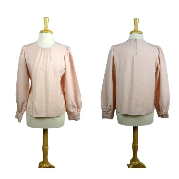 💰3/$2 EXPRESS Pink Blouse Top Puffed Balloon Sleeve Shirred Button Cuff Chic XS - Picture 2 of 13